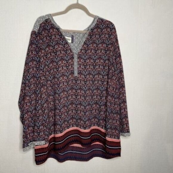 NWOT NYDJ Cardinal Scarf Print V-Neck Peasant Tunic Blouse Women Size 3X - Picture 1 of 10